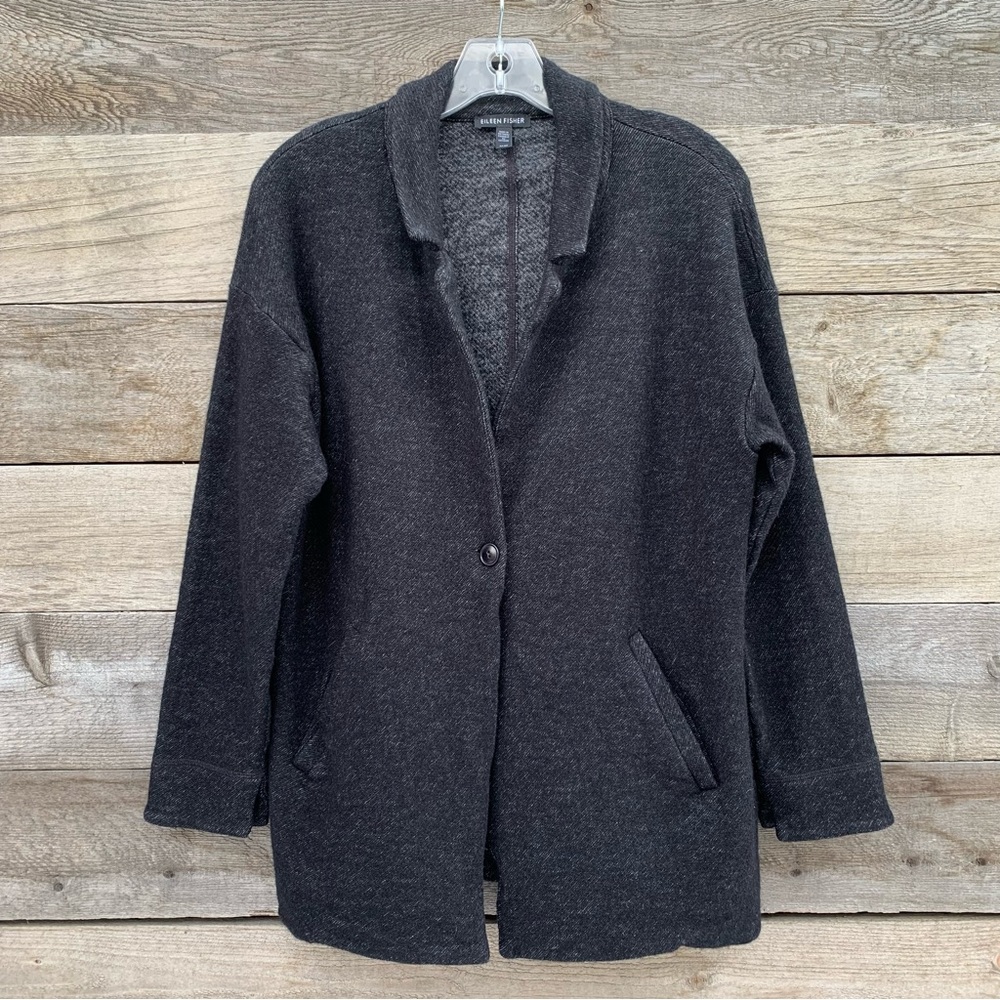 Eileen Fisher Blazer Jacket Women M Wool Knit Minimalist Lagenlook Academia Gray